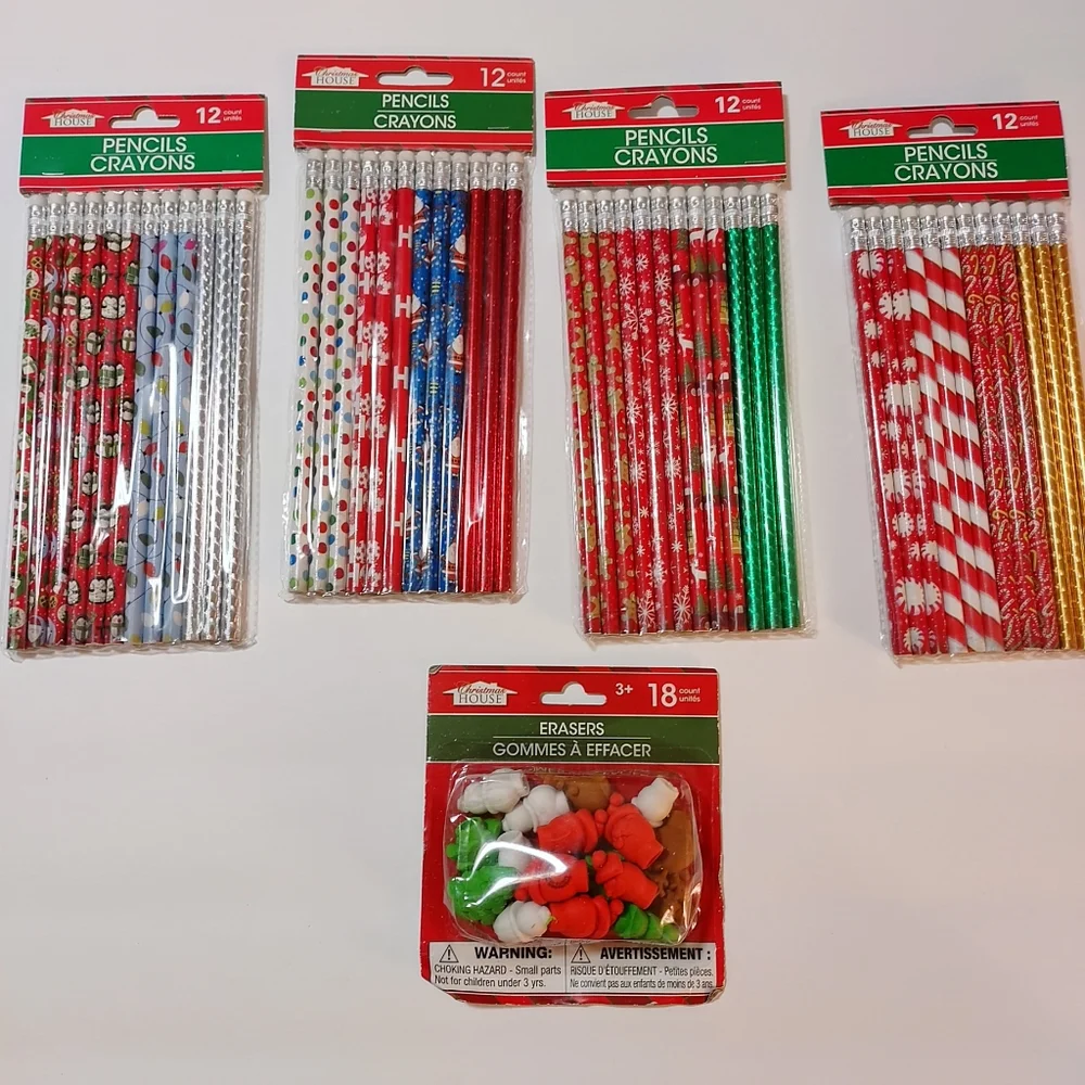 CHRISTMAS PENCILS (48) & ERASERS LOT
